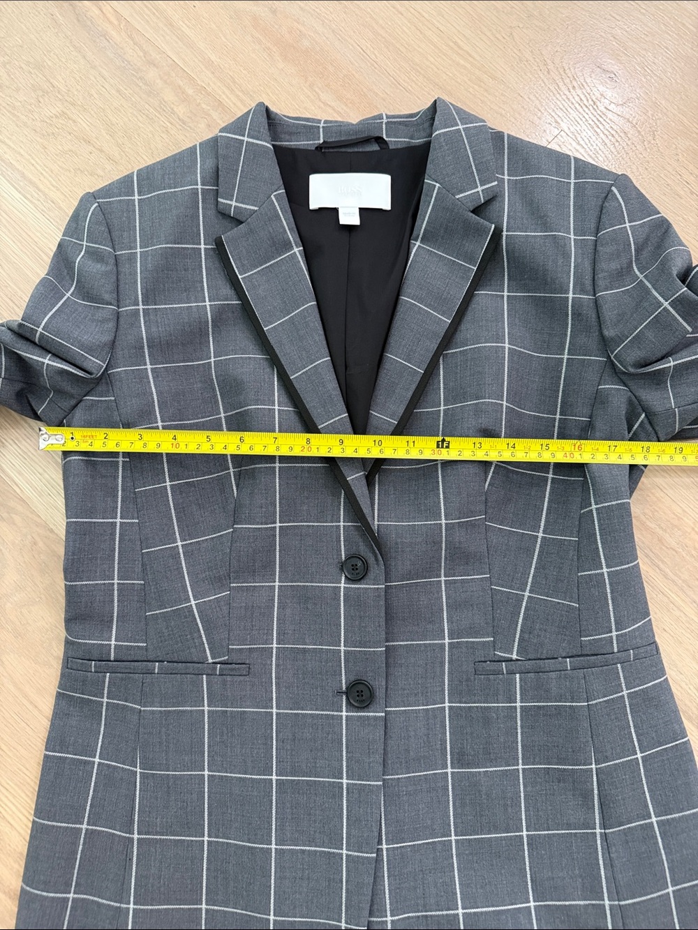 BOSS Hugo Boss Grey Windowpane 2-Piece Suit Set Dress & Blazer Size US 10 / FR - Picture 12 of 13